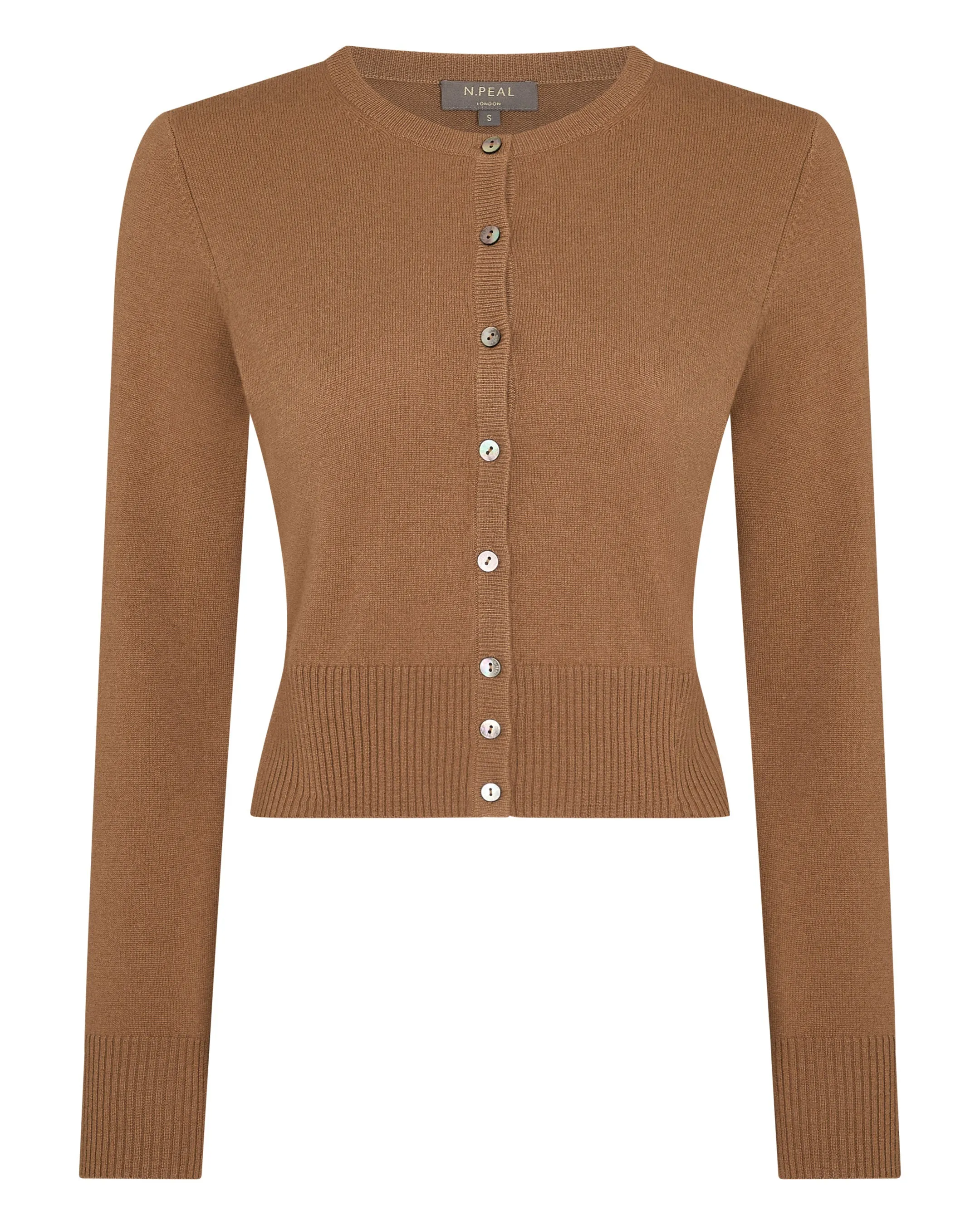 Women's Ivy Cropped Cashmere Cardigan Dark Camel Brown