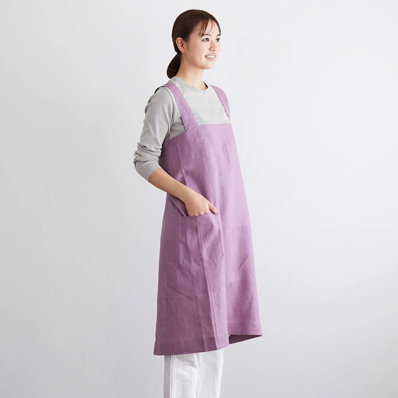 Women's Linen Square Cross Apron - Chelsea Pink