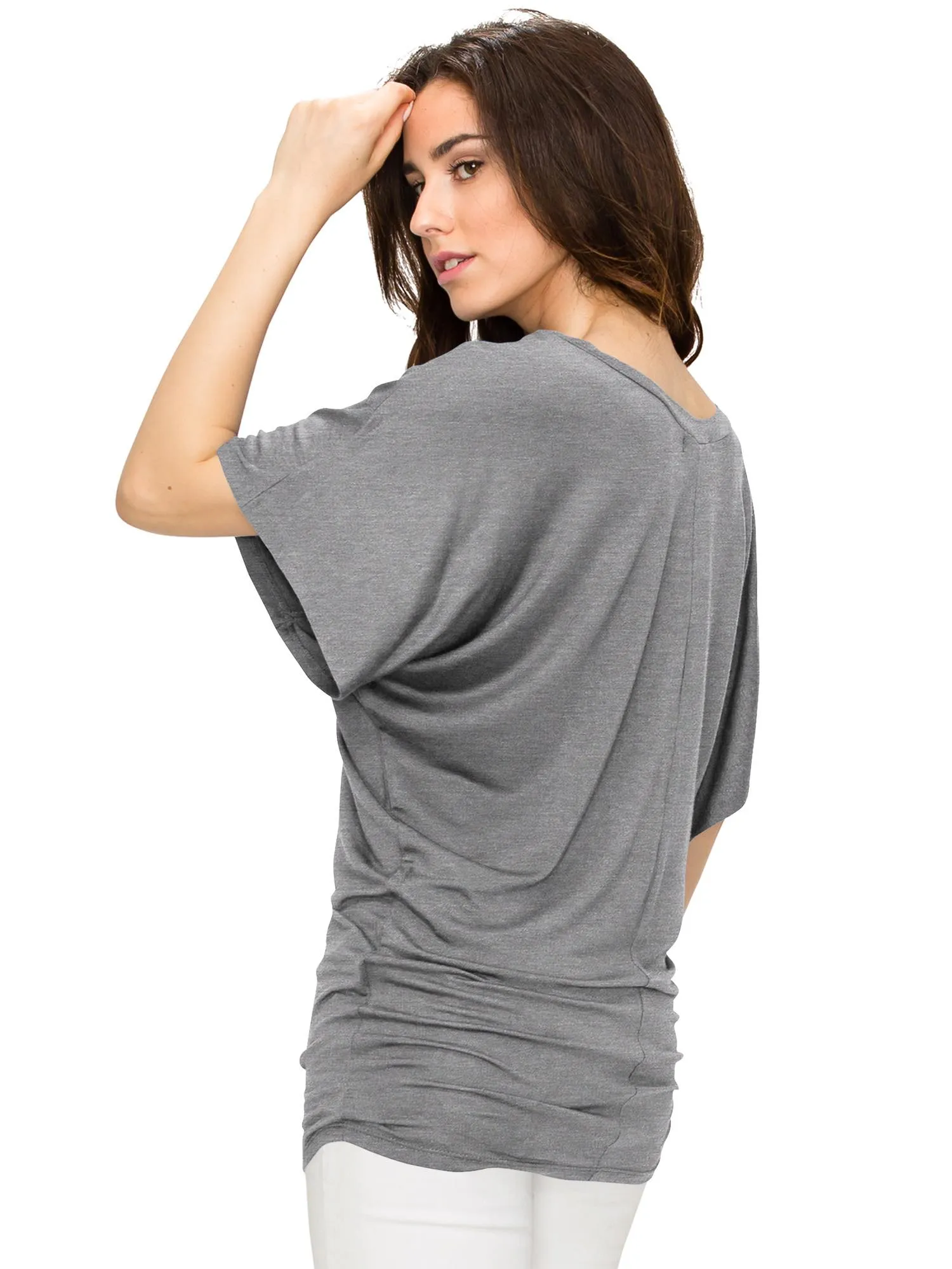 Women's Solid Short Sleeve V Neck Dolman Top