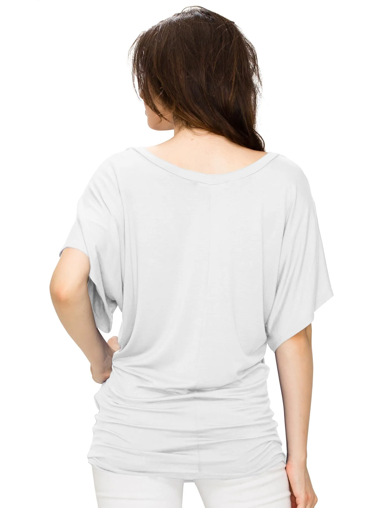 Women's Solid Short Sleeve V Neck Dolman Top