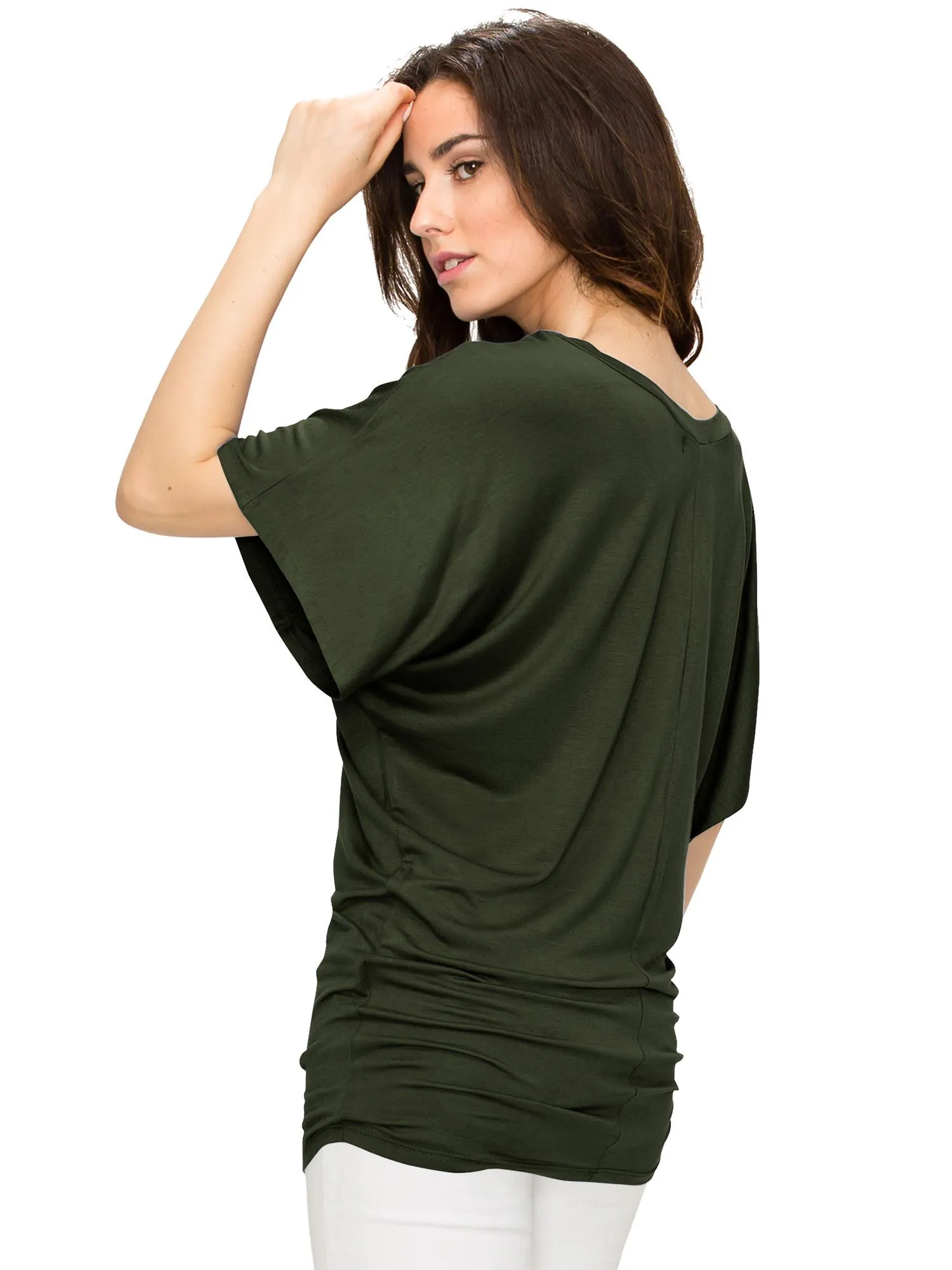 Women's Solid Short Sleeve V Neck Dolman Top