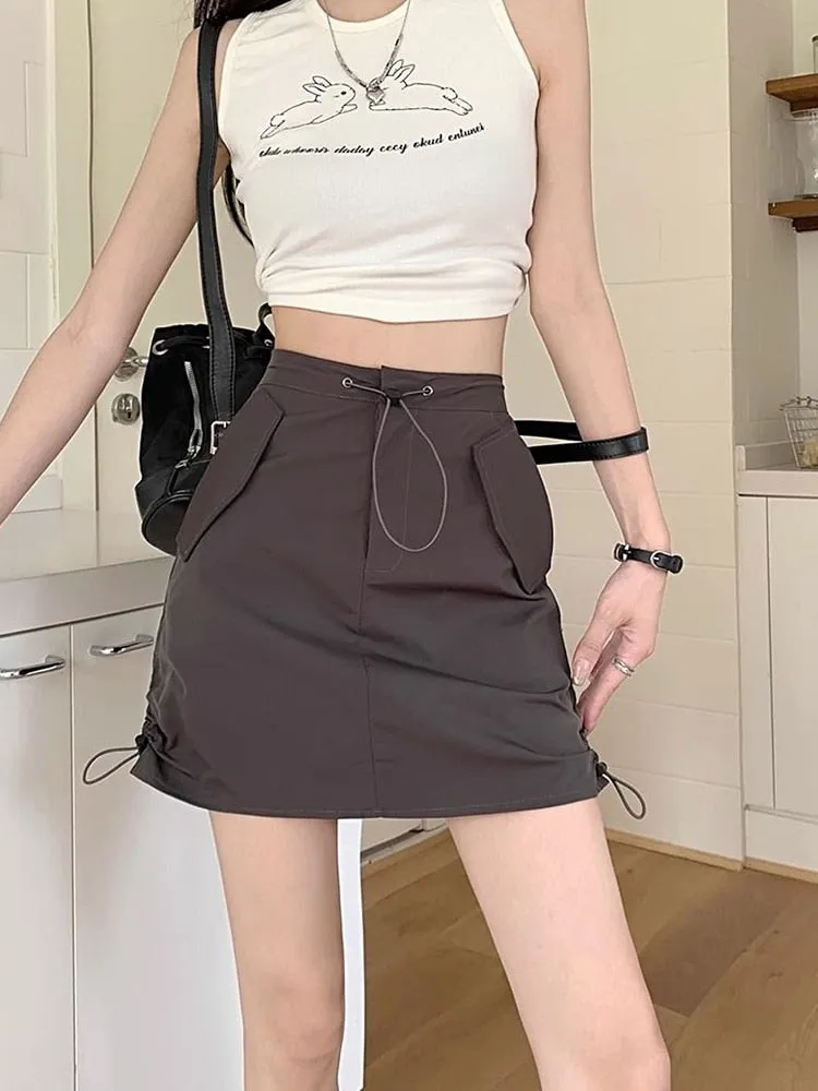 Y2K Streetwear Mini Skirt With Drawstring Details