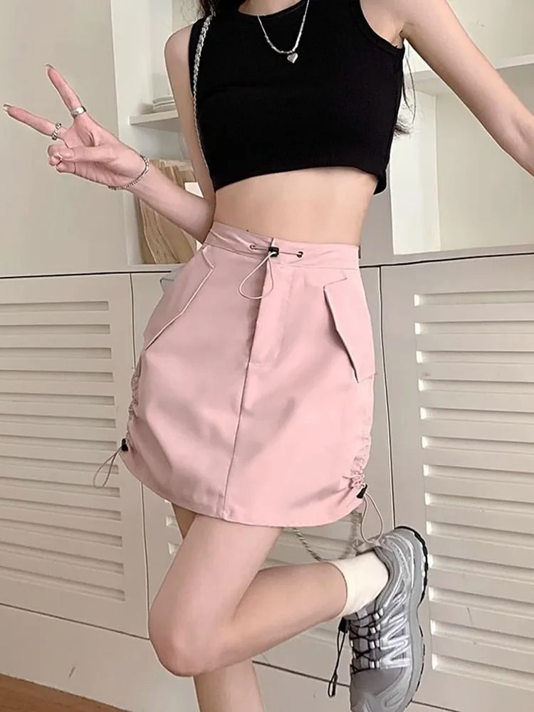 Y2K Streetwear Mini Skirt With Drawstring Details