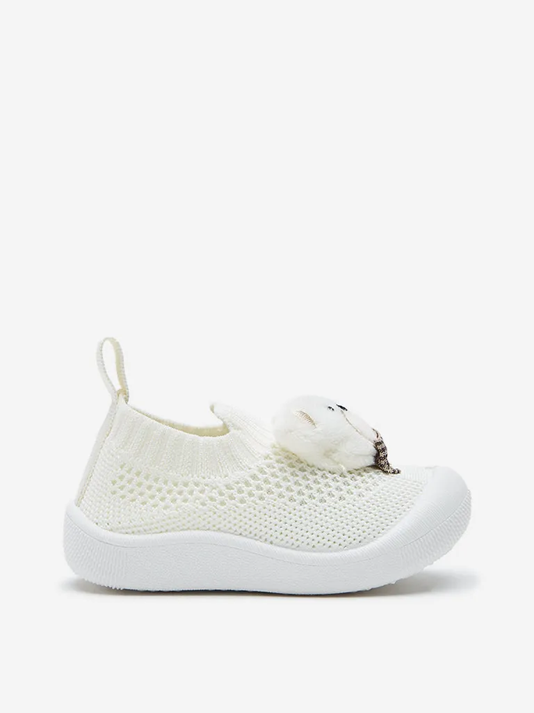 Yellow Light Beige Bear Applique Slip-On Shoes