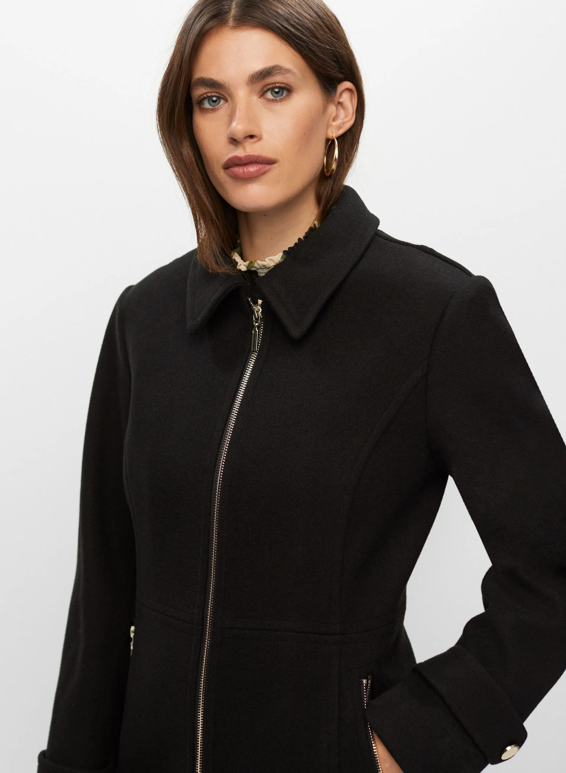 Zip Front Wool Blend Coat