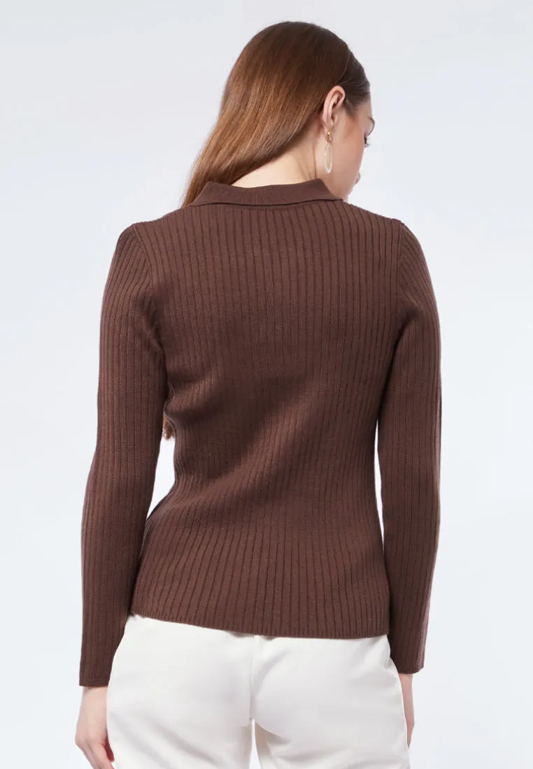 Zip Up Polo Knit Top