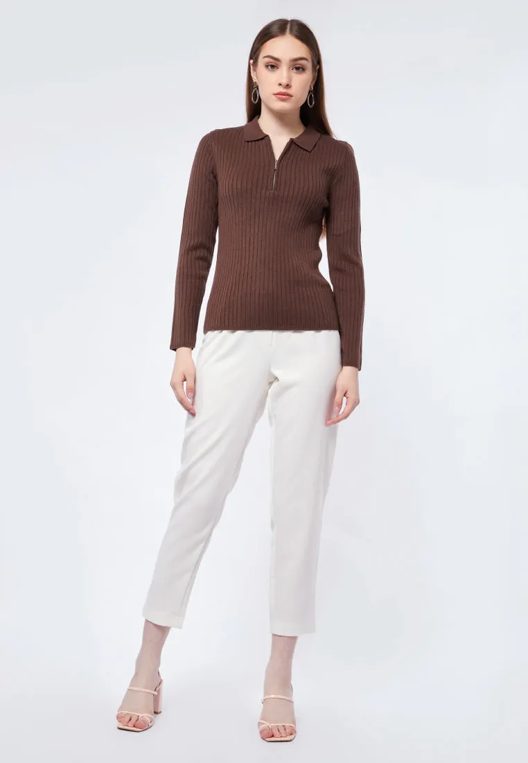 Zip Up Polo Knit Top