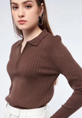 Zip Up Polo Knit Top